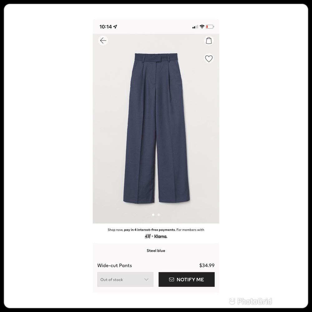 H&M steel blue High waist tailored waist pant wide cut dress pants